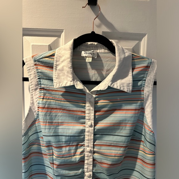 Unique Vintage Mint & Coral Stripe Rochester Top - Picture 3 of 4